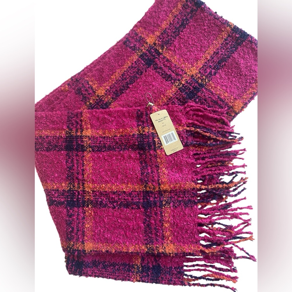 Michael Stars Plaid Scarf with Fringe, Large, Oversized, Soft , Boho, NWT